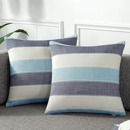AmHoo Pack of 2 Farmhouse Stripe Check Throw Pillow Covers Set Case Cotton by AmHootextile