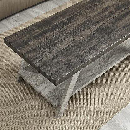 Contemporary Two-Tone Wood Shelf Coffee Table, 48 in Weathered Walnut and Gray - Image 3