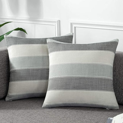 AmHoo Pack of 2 Farmhouse Stripe Check Throw Pillow Covers Set Case Cotton by AmHootextile