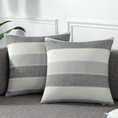 AmHoo Pack of 2 Farmhouse Stripe Check Throw Pillow Covers Set Case Cotton by AmHootextile