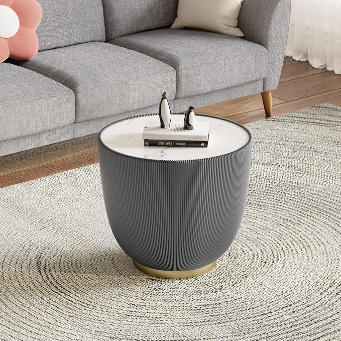 Round Marble Coffee Table Set of 2, 2 Piece White Coffee Table and End Table - Image 7