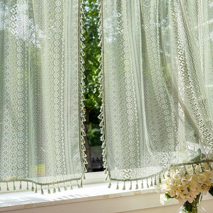 Sutuo Home Sage Green Lace Boho Curtains Drape 2 Panels 45 Inch Length | Semi - Image 7