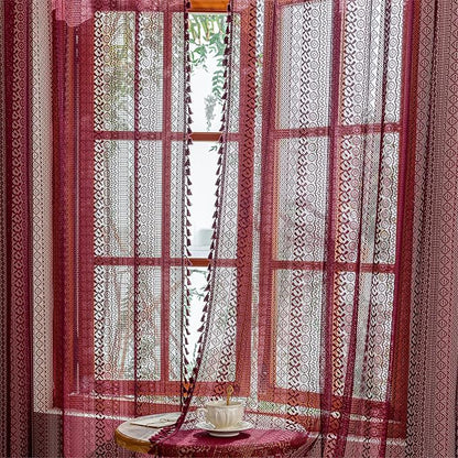 Sutuo Home Burgundy Boho Lace Curtains 72 inch Lengh - Image 3
