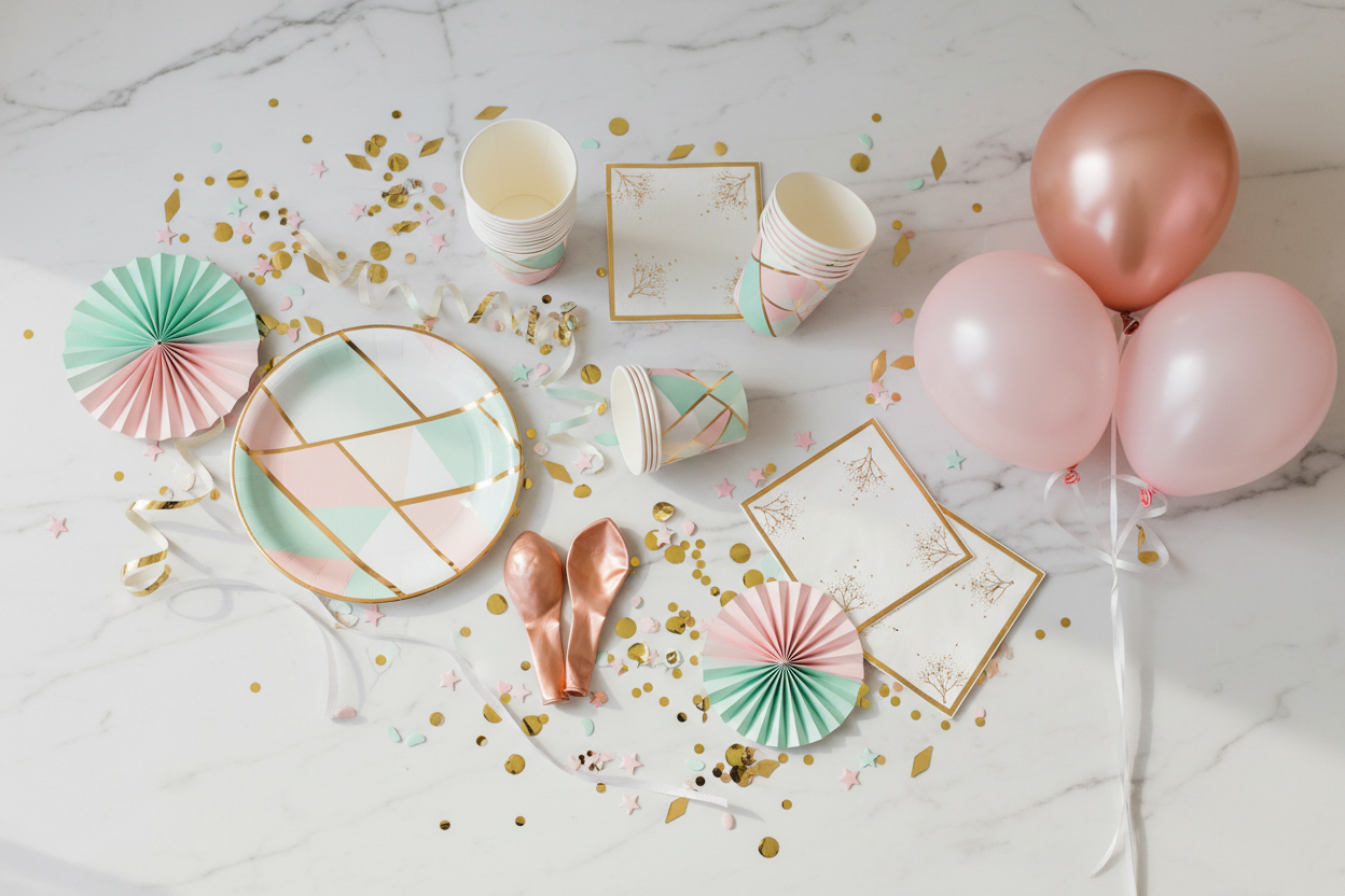 We curate stylish, high-quality party supplies that fit every theme and budget — because great celebrations shouldn’t break the bank! (make it real photo)